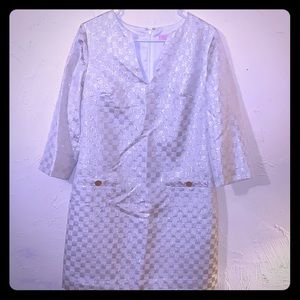 Lily Pulitzer Cream and Gold Checker Print Dress